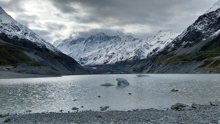 Hooker glacier, ledovec, nové, Zéland, Hora, Aoraki