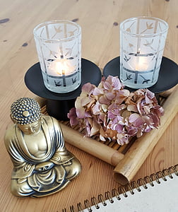 Buddha, svíčky, květiny, Zen, Buddhismus, buddhistický, relaxace
