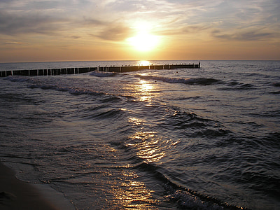 mer, le soleil, la côte, plage, les vagues, coucher de soleil, Piet