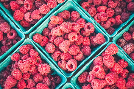 Raspberry, merah, buah, Makanan, panen, pertanian, keranjang
