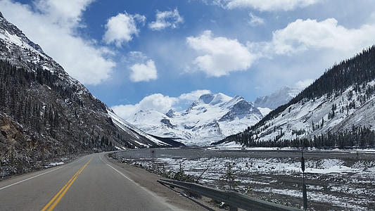highway, mountains, scenic, landscape, mountain road, icefields, parkway