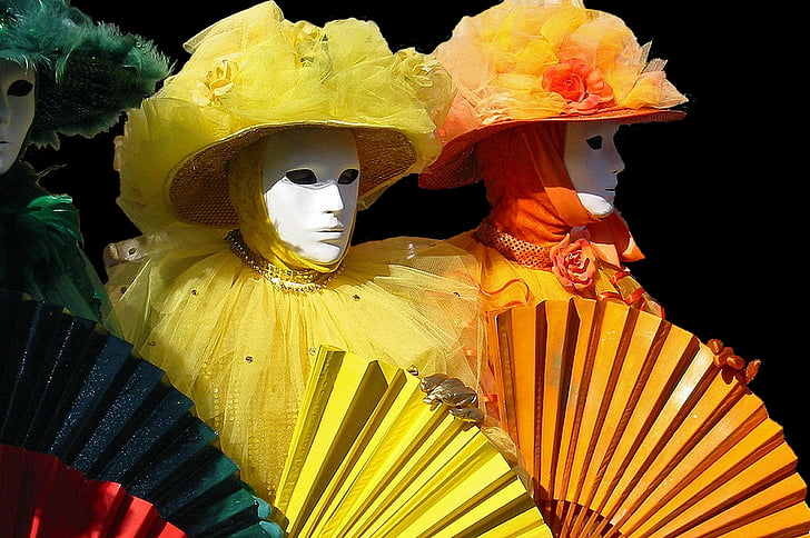 Karnaval, masker, panel, Venesia, warna-warni, hidup, merayakan
