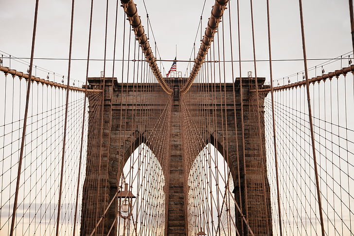 снимка, Бруклин, мост, през деня, сграда, град, пейзаж