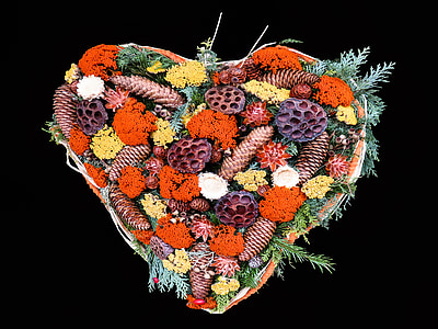efterår, hjerte, arrangement, dekoration, hjerte formet, naturlige krans, bær