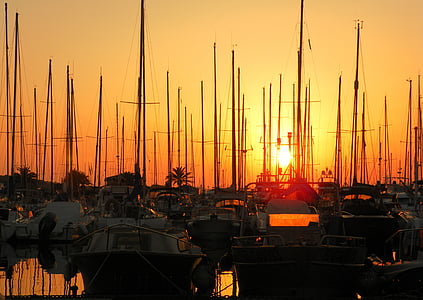båt, seilskip, Vela, Porto, solnedgang, Bla gjennom, Middelhavet