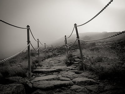 lane, black and white, landscape, mountains, view, way, the path
