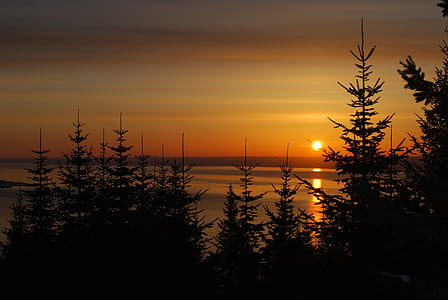 lever du soleil, fleuve Saint-Laurent, forêt boréale, coucher de soleil, nature, arbre, paysage