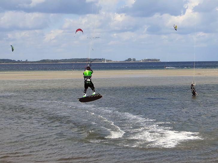 kite surf, sport, sports nautiques, sauter, action, vent, eau