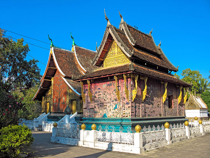 Luang prabang, храма, Лаос, цветни, будистки, Азия, Индо-Китай