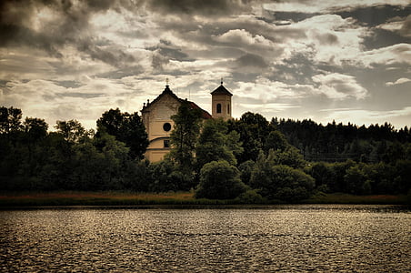 Klasztor, Czechy Południowe, Architektura, Zmierzch, staw