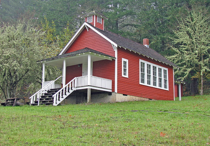 skola, skolas ēkas, sarkana, vecais, Oregon, Willamette valley, arhitektūra