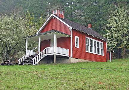 iskola, iskolaépület, piros, régi, Oregon, Willamette-völgyben, építészet