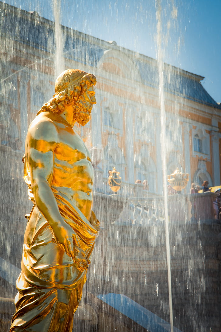 Peterhof, St petersburg Rusija, Fontana, kip, vode, ruski, Rusija