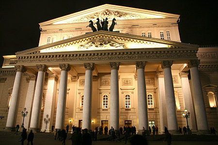 Bolshoi, teater, Kota, malam, Moskow, Rusia, arsitektur