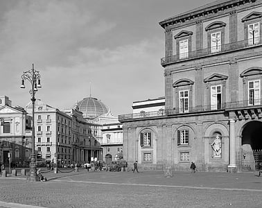 Nápoles, Galería, campaña, Italia, Plaza, arquitectura, blanco y negro