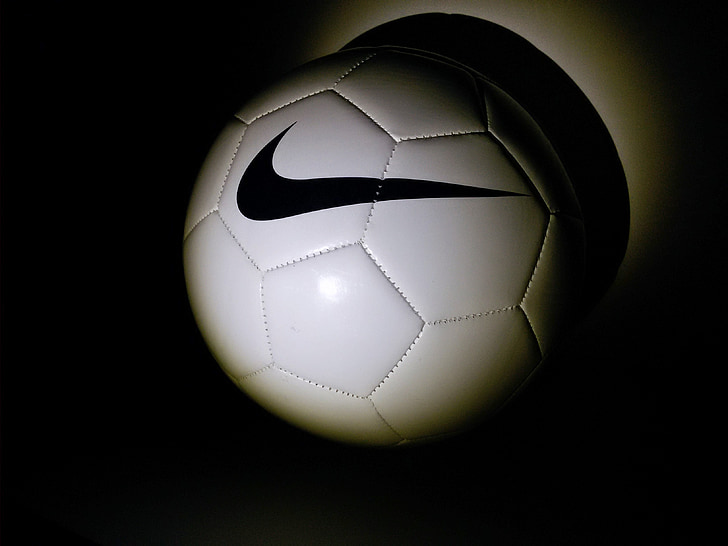 fotboll, bollen, Nike, vit, natt, mörka