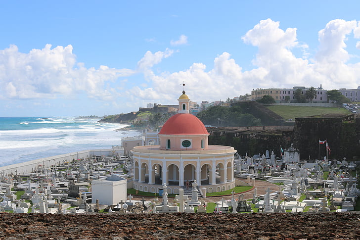 cemitério, san juan, Porto Rico, arquitetura, mar, Igreja, lugar famoso