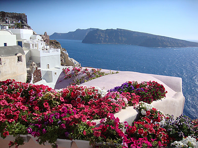 Santorini, Grčija, Caldera, Oia, vulkan, Sredozemsko morje, sonce