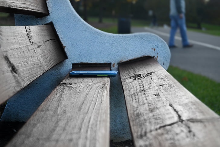 bench, iphone, wood, person, mobile, technology, smartphone
