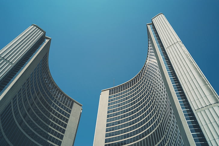 mimari, binalar, yüksek katlı, düşük açısı Shot, gökyüzü, Toronto