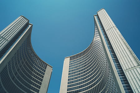 Architektura, budovy, výškové budovy, nízký úhel zastřelil, obloha, Toronto