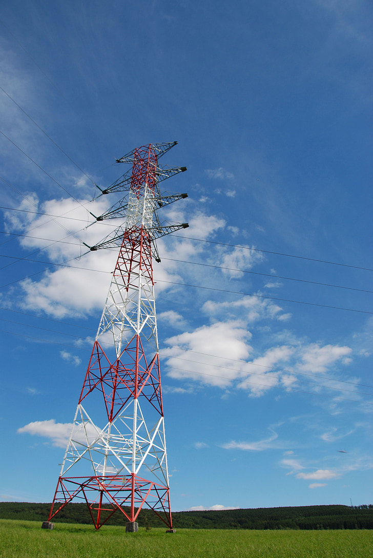 electrical power lines, energy, high voltage transmission tower, curves, electricity, tower, technology