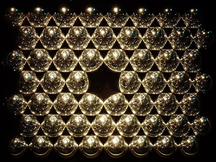 bolas, metal, refracción, reflexión, espejado, patrón de, hexágono