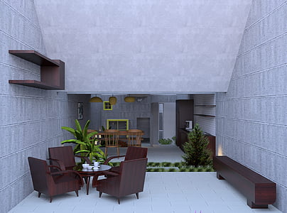 Appartement, conception architecturale, architecture, lampe pour plafond, chaises, table basse, contemporain