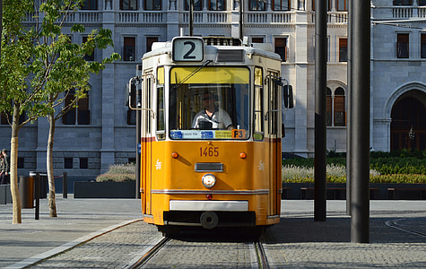 Budapest, gul, spårvagn, Ungern, transport, Ungerska, transport