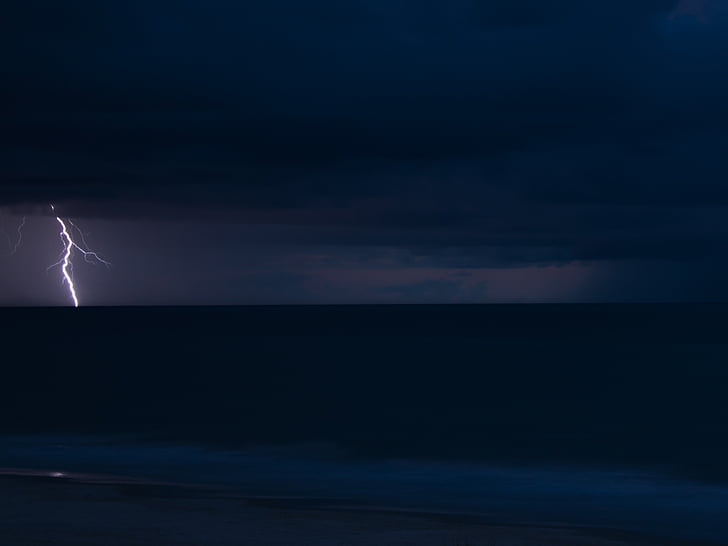 lightning, storm, ocean, clouds, rain, sea, thunder
