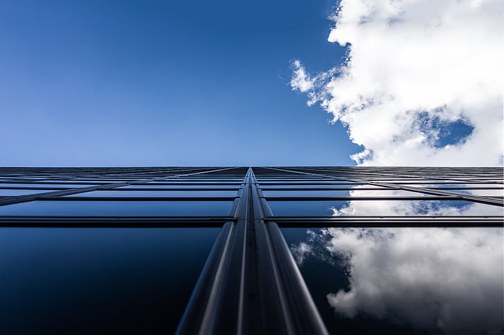 skyscraper, vertical, sky clouds, building, glass building, office, business