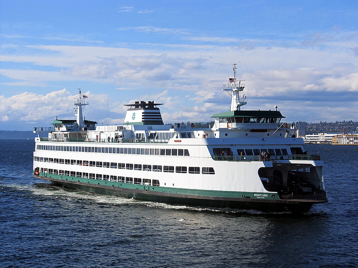 ferry, barco, agua, Puget, sonido, Seattle