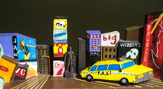 Niujorkas, taksi, Jungtinės Amerikos Valstijos, nagrinėja, New york city, naktį, dangoraižių
