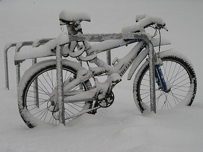 mountainbike, fiets, sneeuwde in, sneeuw, winter