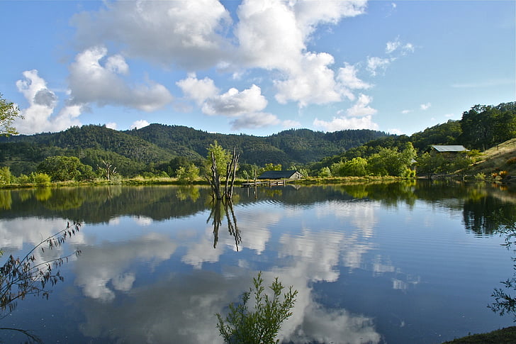 lake, clouds, water, reflection, mountain, scenic, sky