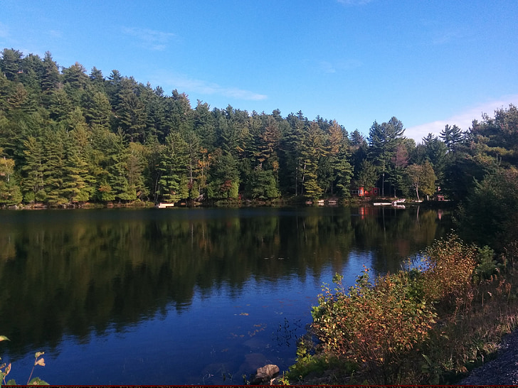 Jezioro, woda reflection, odbicie, spokojny, jesień, spokojny, odkryty