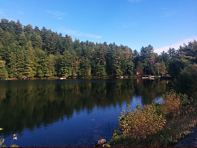 jezero, odraz na vodě, reflexe, klidný, podzim, klidný, venkovní