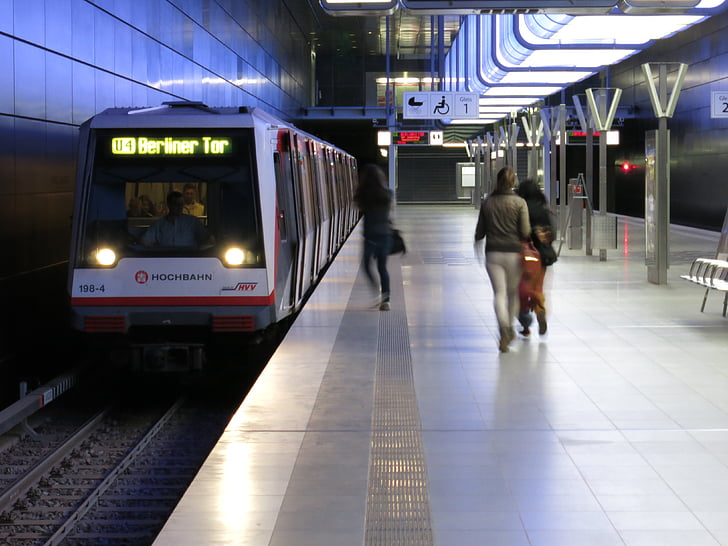 estación de tren, metro, pasajeros, vida de la ciudad, en coche, parecía, Hamburgo
