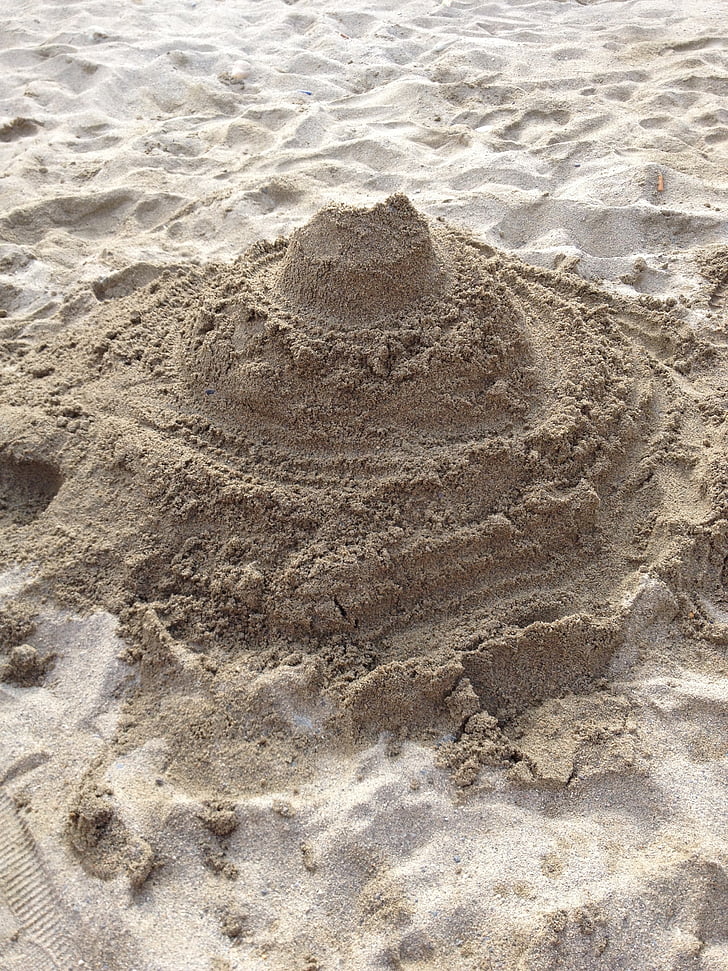 sandburg, sand, stranden, ferie, sandeltre, sjøen, sand skulpturer