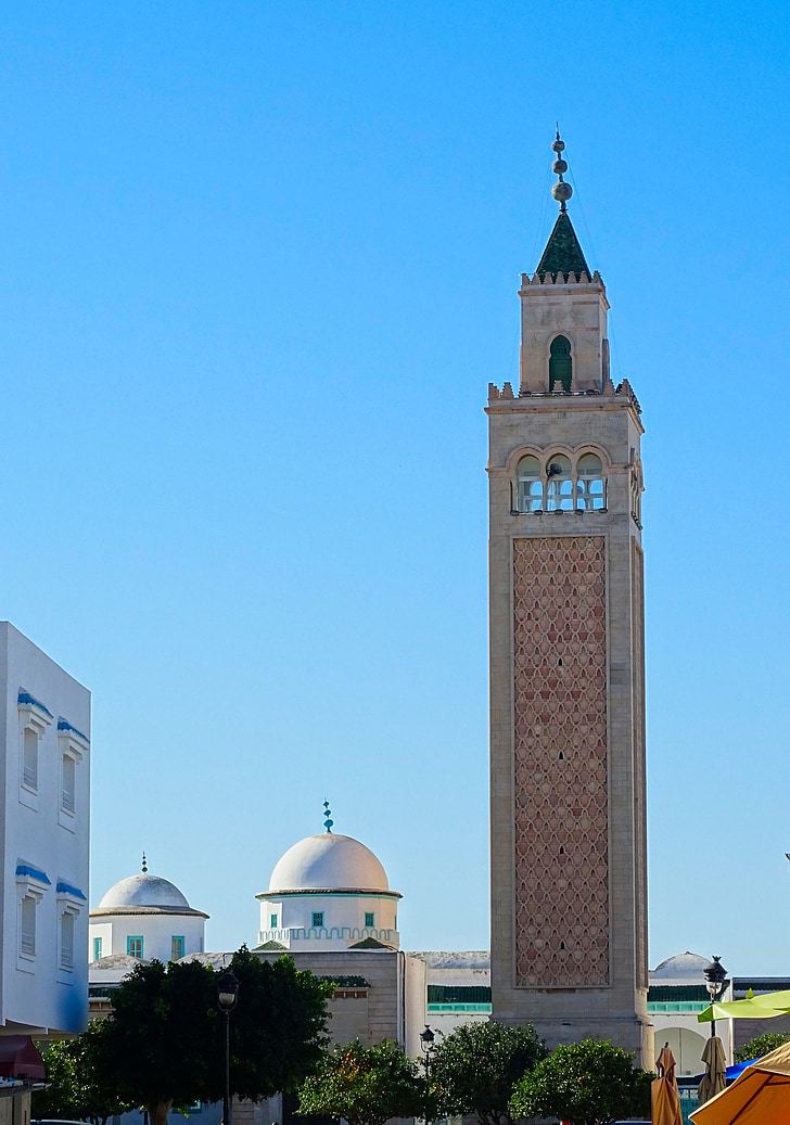 het platform, Minaret, koepel, moskee, Tunesië, Tunis, la marsa