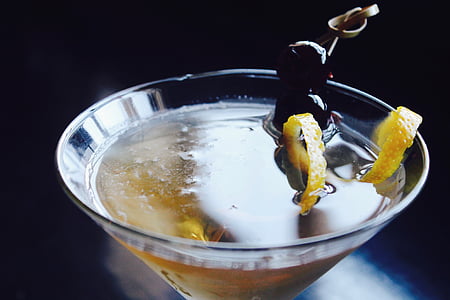 skaidrs, Martini, stikls, dzeltena, miza, dzēriens, spirta