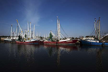 Bayou la Battre, Alabama, nave, barci de creveţi, Bay, port, cer