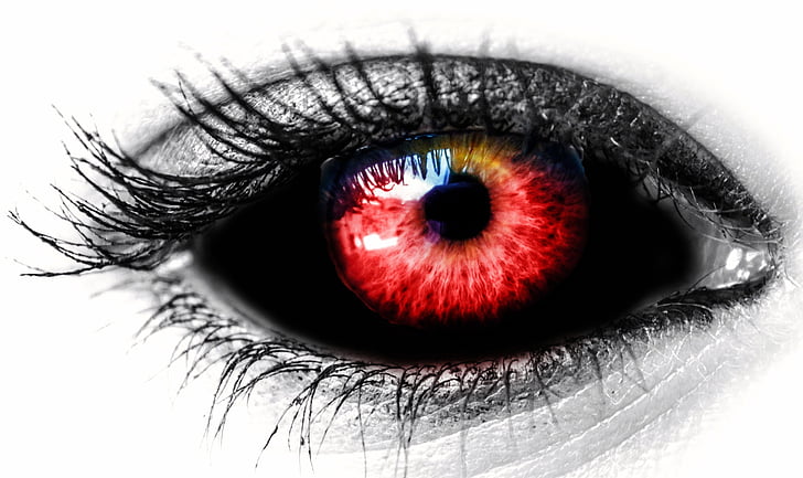 œil, noir, Reds, femelle, couleur rouge, Vampire