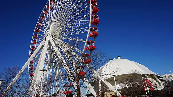 ferris wheel, amusement park, tourism, chicago, excited, entertainment, color