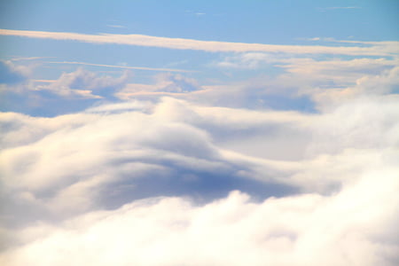 sky, clouds, aircraft, nature, beauty in nature, cloud - sky, scenics