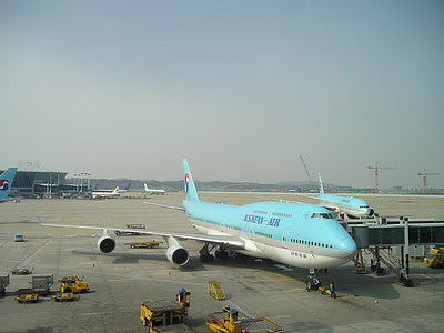 avión, Corea, Boeing, 747, aire Coreano, Aeropuerto, Aviación