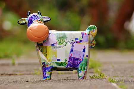 cow, save, money, piggy bank, funny, ceramic, bank note