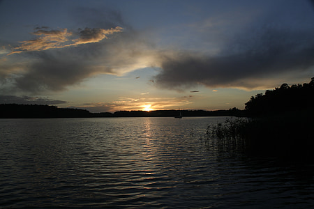 jezero, Západ slunce, voda, obloha, Příroda, krajina, ticho