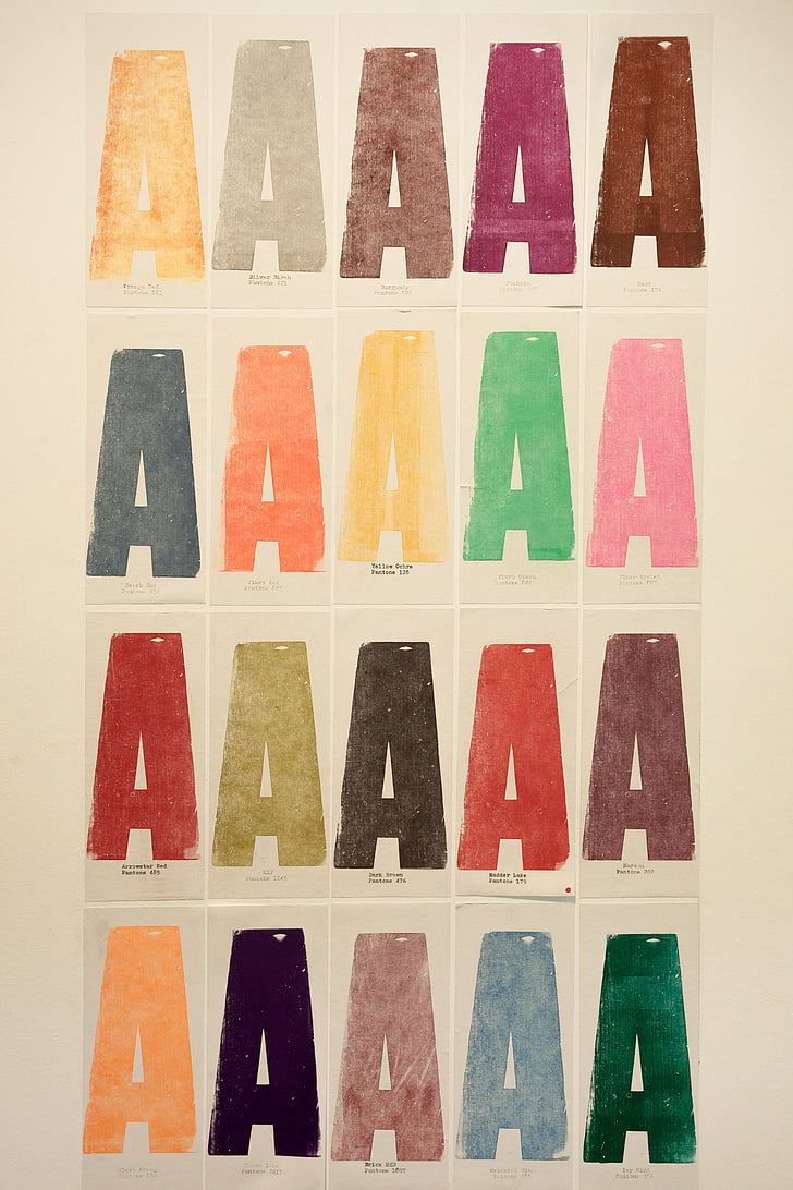 letras, um, impressão de livro, processo mecânico, fonte, Johannes gutenberg, padrões de cor