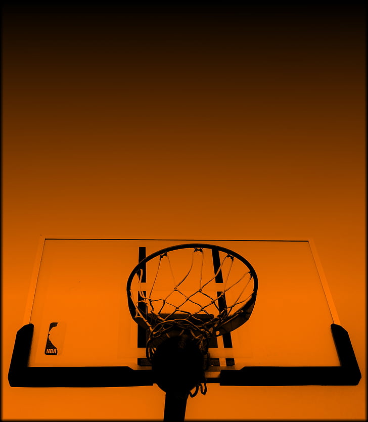 basket-ball, panier de basket, sombre, aube, matériel, silhouette, Sky